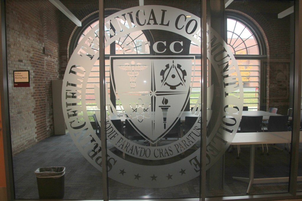 STCC logo imprinted on glass